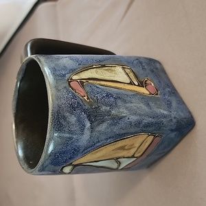 MARA Mexican handcrafted blue stoneware pottery sailboat mug